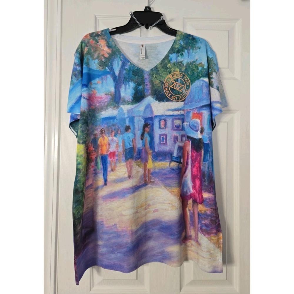 Sublivie Womans Short Sleeve Hand Paint & Signed Plus Size Shirt 2XL